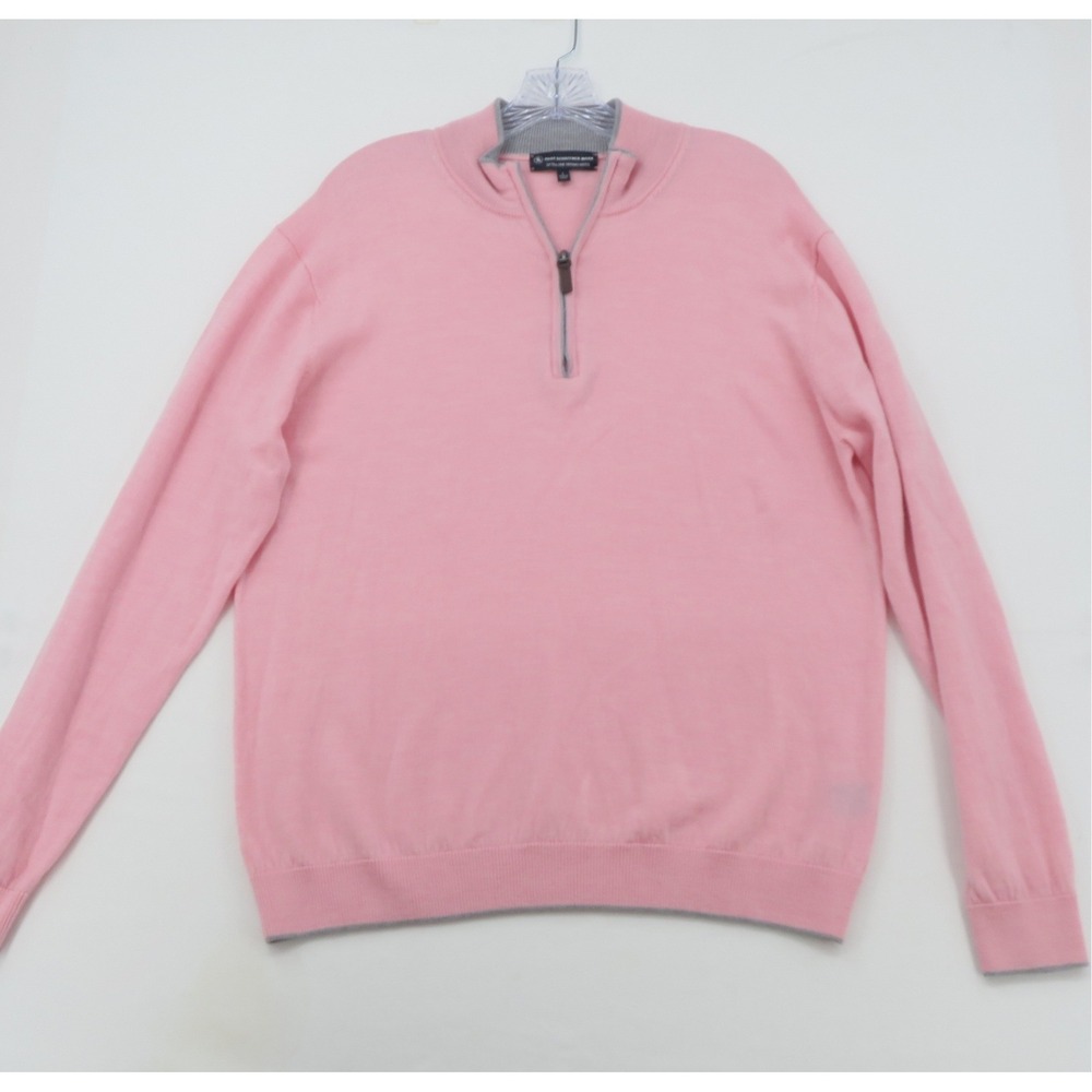 Hart Schaffner Marx Mens Pink Extra Fine Merino Wool Quarter Zip Sweater Large
